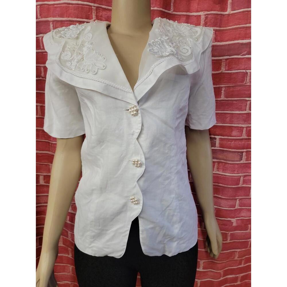 Anne French Vintage Nordstrom White Size 4 Women's Top Blouse Size 4 NWT #A
